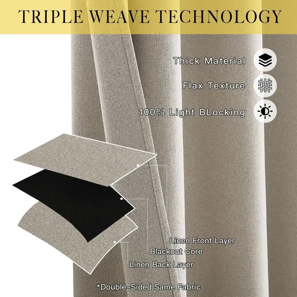 BRAND NEW 2 Panels Full Blackout Beige Thermal Insulated Grommet Curtains 52x90